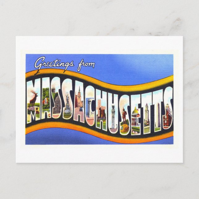 Carte Postale Salutations vintages du Massachusetts (Devant)