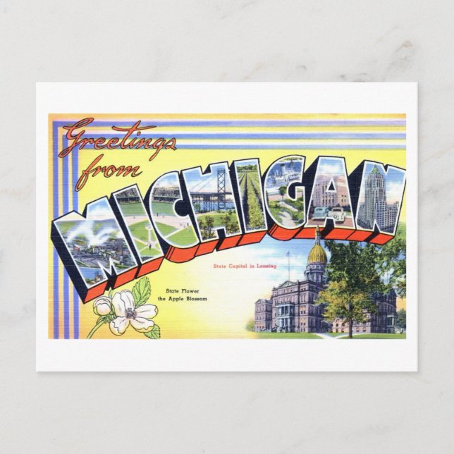 Carte Postale Salutations vintages du Michigan (Devant)