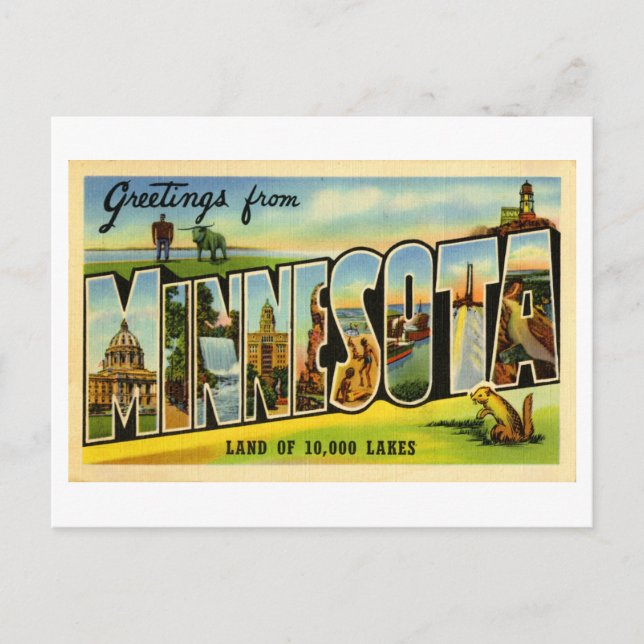 Carte Postale Salutations vintages du Minnesota (Devant)