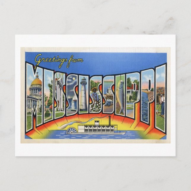 Carte Postale Salutations vintages du Mississippi (Devant)