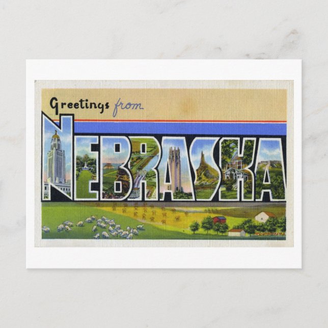 Carte Postale Salutations vintages du Nebraska (Devant)