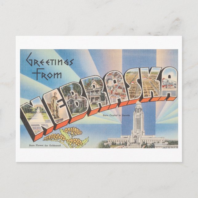 Carte Postale Salutations vintages du Nebraska (Devant)
