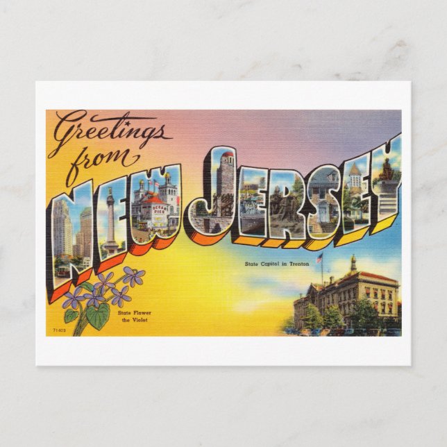 Carte Postale Salutations vintages du New Jersey (Devant)