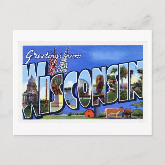Carte Postale Salutations vintages du Wisconsin (Devant)