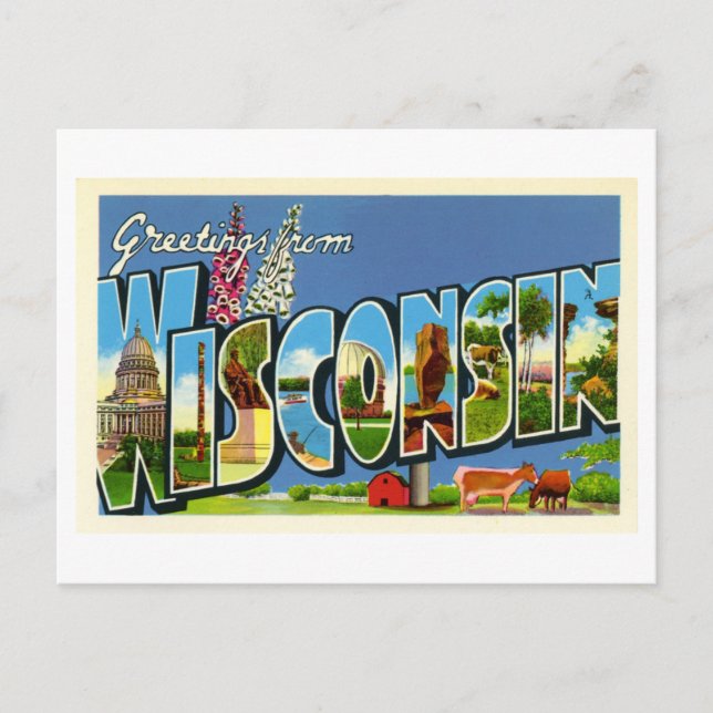 Carte Postale Salutations vintages du Wisconsin (Devant)