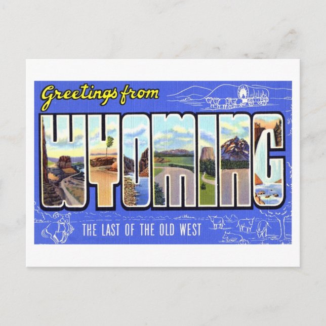 Carte Postale Salutations vintages du Wyoming (Devant)