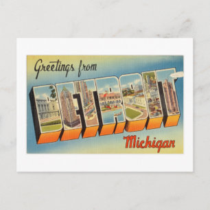Carte Postale Salutations vintages et colorées de Detroit Michig