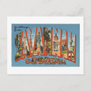 Carte Postale Salutations vintages et colorées de Savannah Géorg
