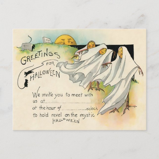 Carte Postale Salutations vintages pour Halloween—Invitation (Devant)
