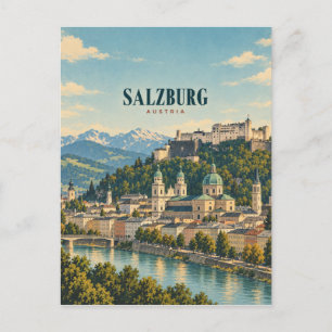 Carte Postale Salzbourg Autriche Art de Voyage Rétro