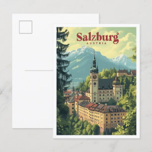 Carte Postale Salzbourg Autriche Art Vintage Illustration de voy