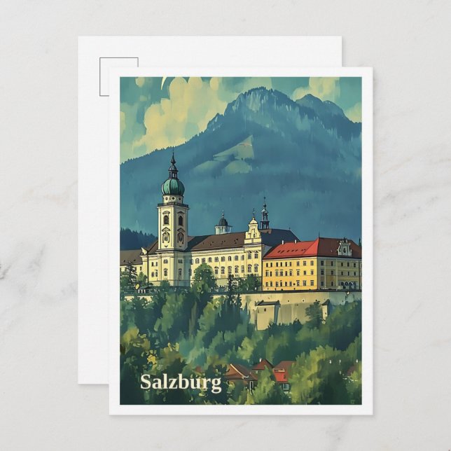 Carte Postale Salzbourg Autriche Illustration de voyage artistiq (Devant / Derrière)