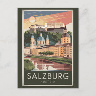 Carte Postale Salzbourg Autriche Illustration Voyage Art Vintage
