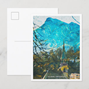 Carte Postale Salzbourg Suisse Peinture Paint Ville Paysage
