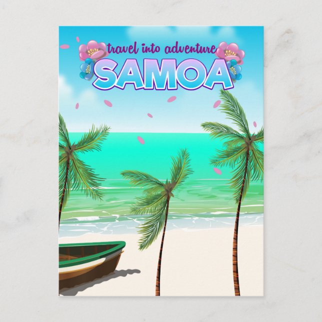 Carte Postale Samoa "voyage vers l'aventure" affiche de voyage. (Devant)