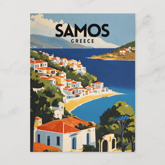 Carte Postale Samos Grèce Retro Travel Poster (Devant)