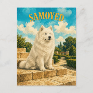 Carte Postale Samoyède, Art de chien à l'aquarelle vintage