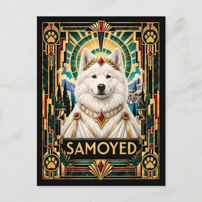 Carte Postale Samoyède, Chien Art Déco (Devant)