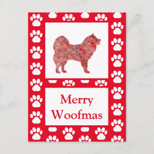 Carte Postale Samoyède Cute Chien Silhouette Rouge Joyeux Noël