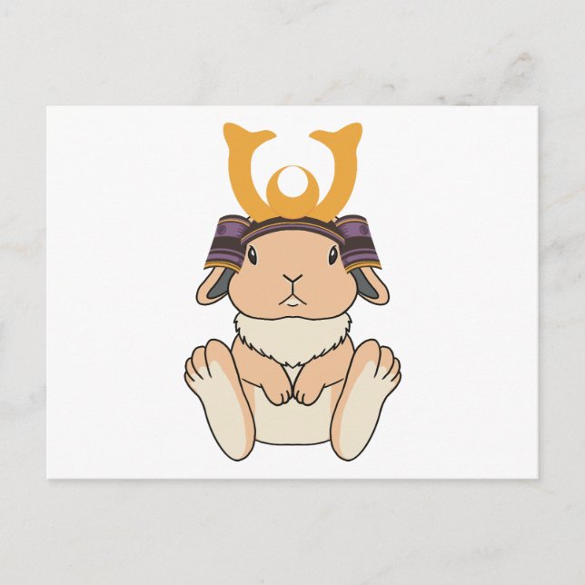 Carte Postale Samurai Holland Lop Rabbit Warrior Orange (Devant)