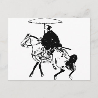 Carte Postale Samurai Riding a Horse with Umbrella, Black Line