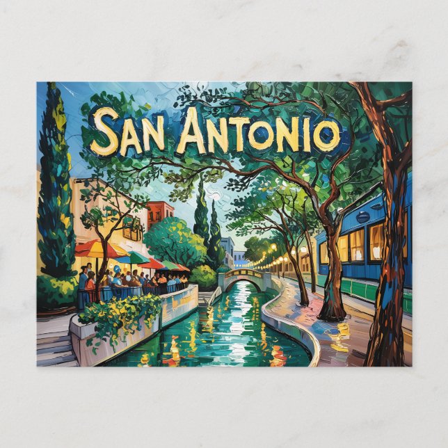 Carte Postale San Antonio Texas River Walk Van Gogh Vibrant City (Devant)