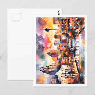 Carte Postale San Antonio Texas USA Famous Place aquarelle