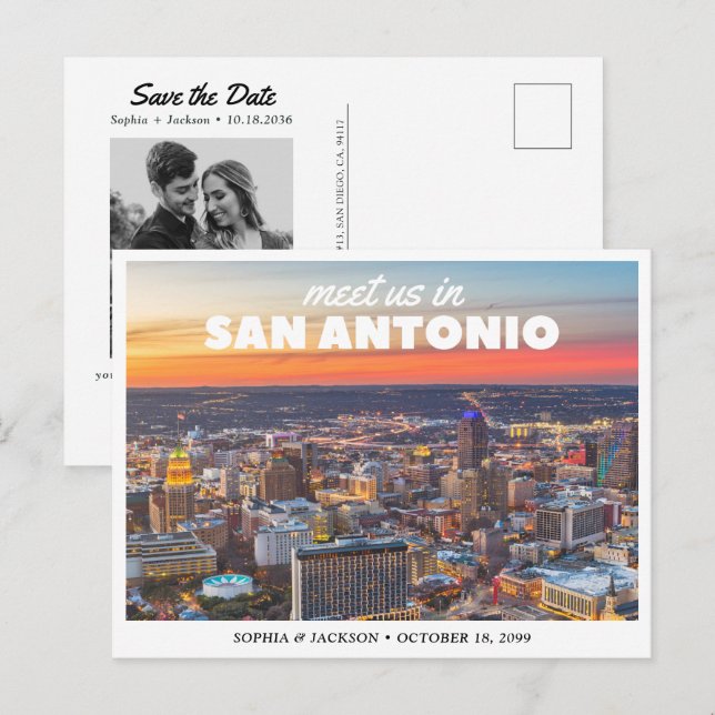 Carte Postale San Antonio Wedding Save the Date Retro Postcard (Devant / Derrière)