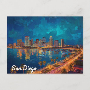 Carte Postale San Diego CA Front de mer Ville Art