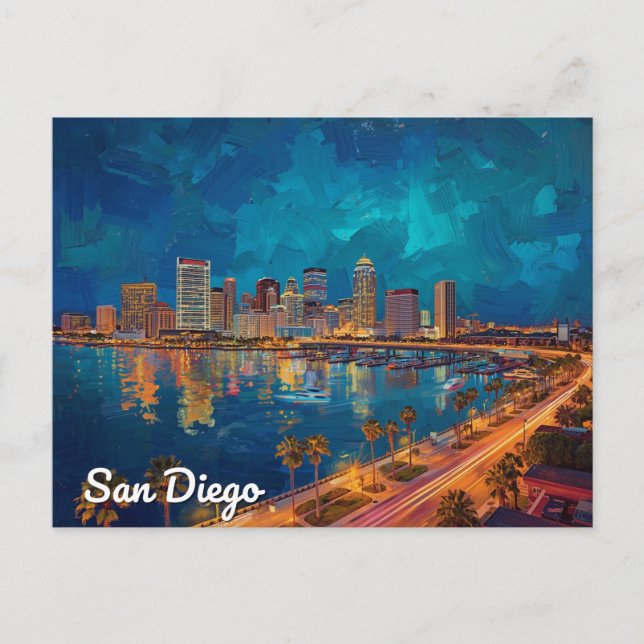Carte Postale San Diego CA Front de mer Ville Art (Devant)