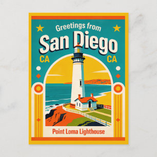 Carte Postale San Diego CA Phare de Point Loma Rétro