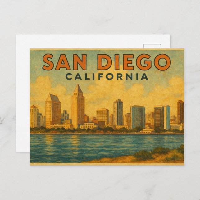 Carte Postale San Diego California vintage Skyline (Devant / Derrière)