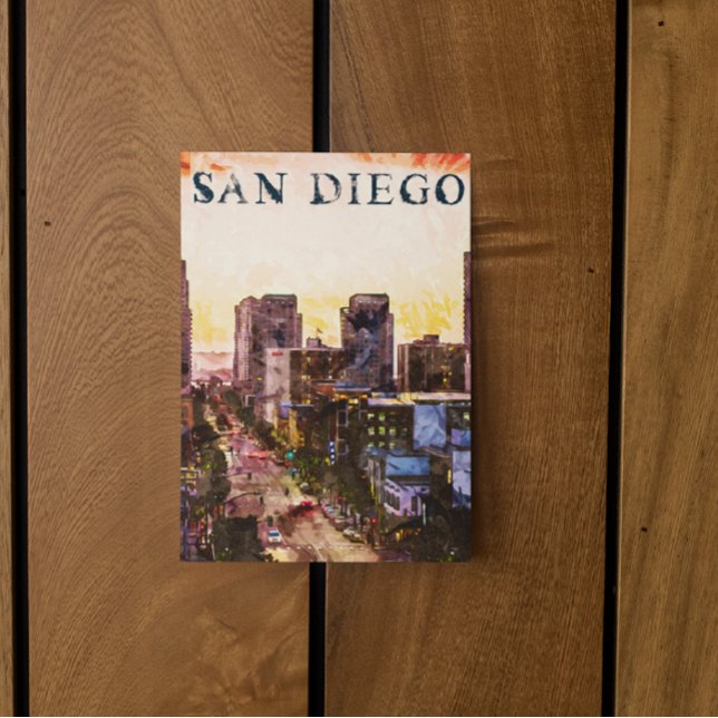 Carte Postale San Diego California Watercolor Sunset View (San Diego Sunset view postcard)