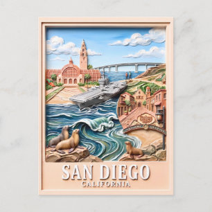 Carte Postale San Diego Californie Voyage Monuments 3D Texturés