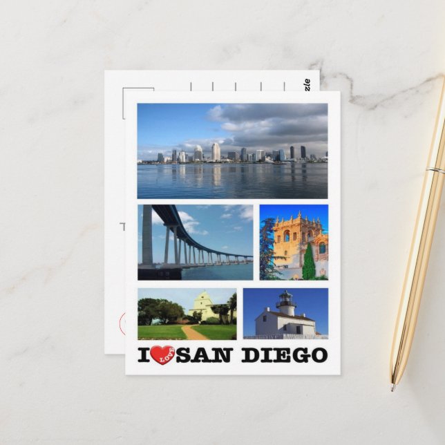 Carte Postale San Diego - J'aime - États-Unis - (Devant/Arrière en situation)