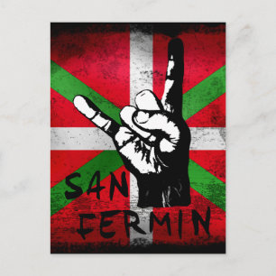 Carte Postale San Fermin rocher doigts taureaux tête et Ikurrina