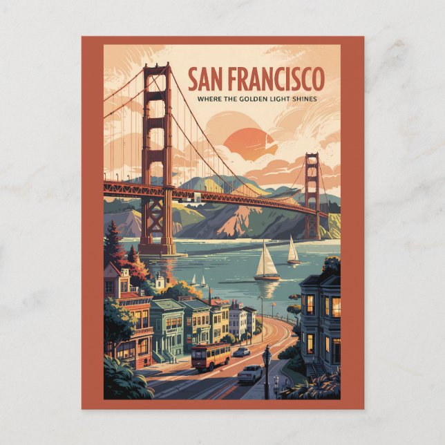 Carte Postale San Francisco California Skyline Travel Art Retro (Devant)