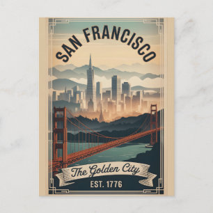Carte Postale San Francisco Californie Ville Dorée Rétro Vintage