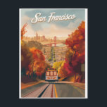 Carte Postale San Francisco, Californie Voyage Rétro<br><div class="desc">Capturez l'essence de San Francisco avec cette charmante carte postale comportant une illustration vintage. Le tramway iconique et la skyline de la ville complètent le design classique. C'est un moyen parfait de partager un morceau de San Francisco avec vos proches.</div>