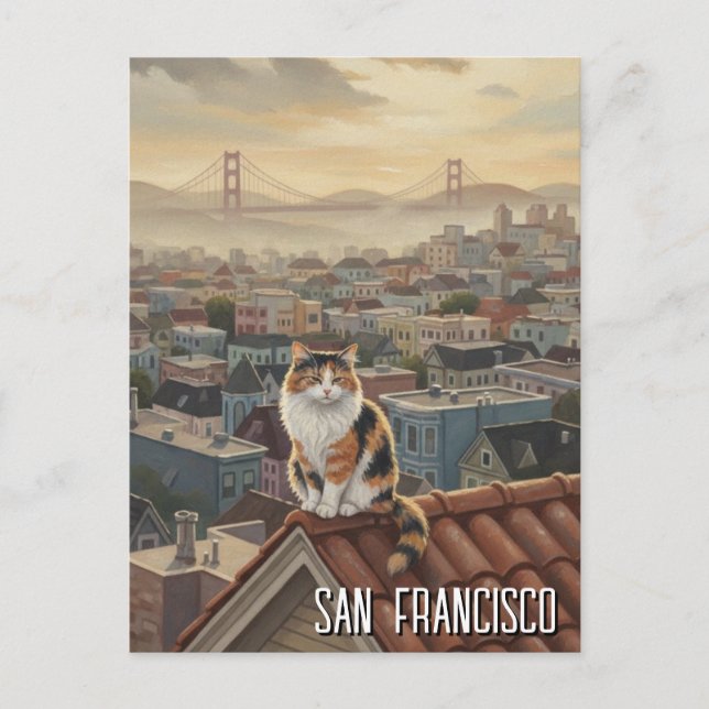 Carte Postale San Francisco Cat on rooftop (Devant)