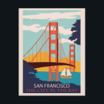 Carte Postale San Francisco Golden Gate Bridge Retro Vintage<br><div class="desc">N'importe qui aimerait recevoir cette carte postale vintage avec une illustration rétro du Golden Gate Bridge à San Francisco,  en Californie,  la ville au bord de la baie !</div>