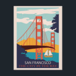 Carte Postale San Francisco Golden Gate Bridge Retro Vintage<br><div class="desc">N'importe qui aimerait recevoir cette carte postale vintage avec une illustration rétro du Golden Gate Bridge à San Francisco,  en Californie,  la ville au bord de la baie !</div>