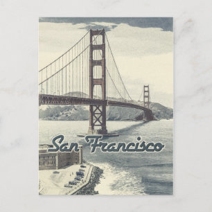 Carte Postale San Francisco Golden Gate Bridge style Vintage