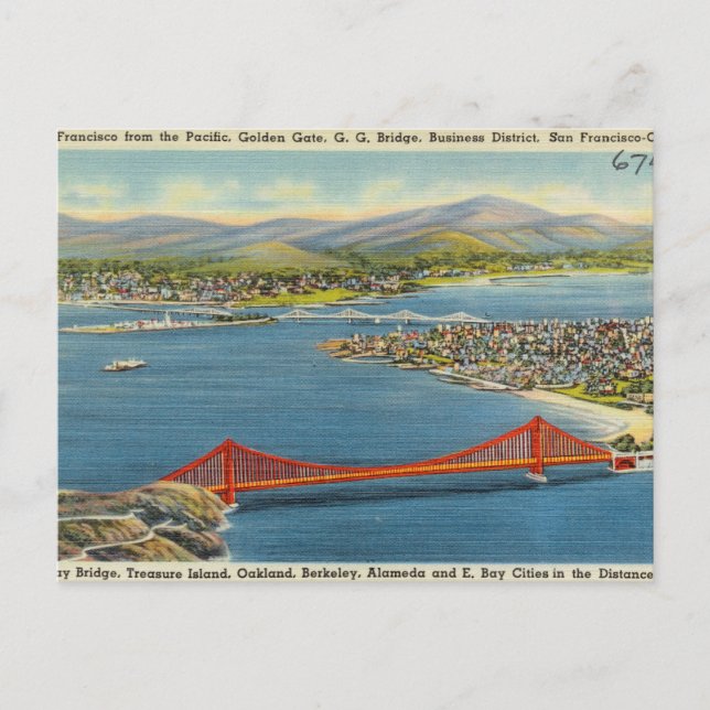 Carte Postale San Francisco Golden Gate Bridge Vintage (Devant)
