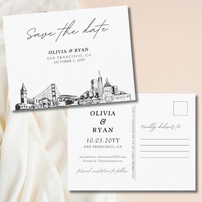 Carte Postale San Francisco Mariage Elegant Enregistrer la date (San Francisco Save the Date postcard)