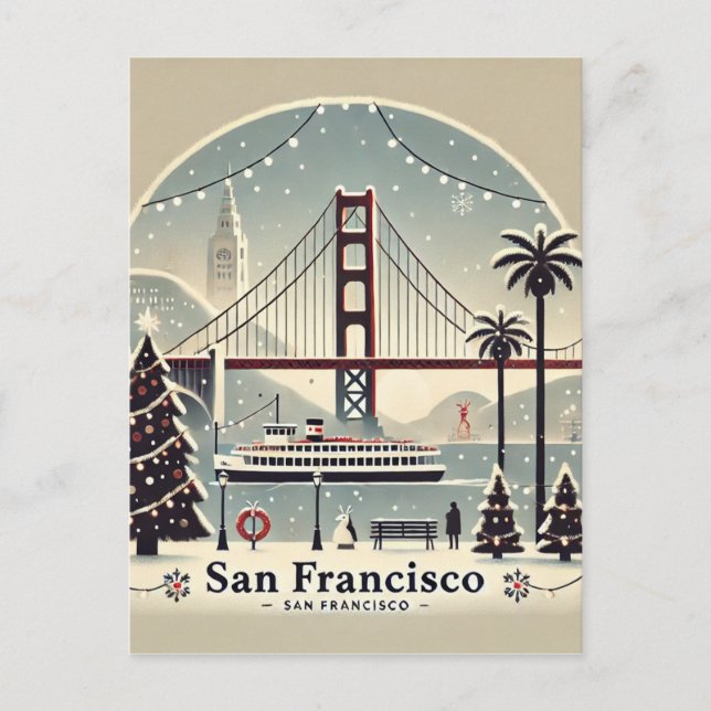 Carte Postale San Francisco Noël - Pont du Golden Gate (Devant)