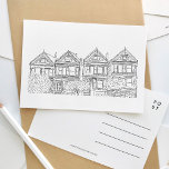 Carte postale San Francisco Painted Ladies Sketch<br><div class="desc">Carte postale illustrée en noir et blanc avec les maisons Painted Ladies de San Francisco.</div>