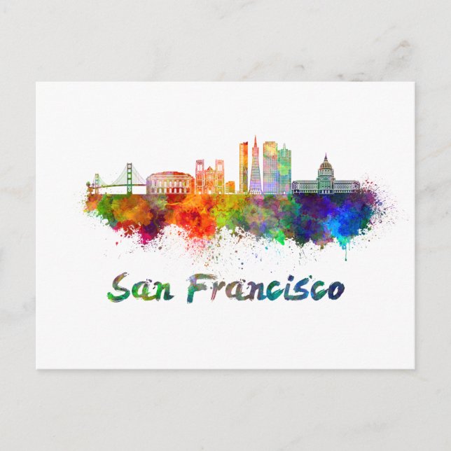 Carte Postale San Francisco V2 skyline en aquarelle (Devant)