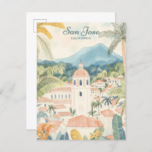 Carte Postale San Jose California Gouache Illustration Voyage