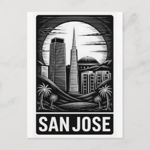 Carte Postale San Jose Californie Gravure sur Bois Noir Blanc